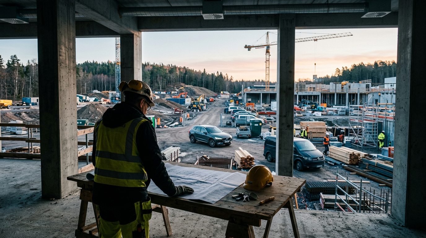 Byggföretag med företagsfordon, arbetsplatser och elektronisk körjournal