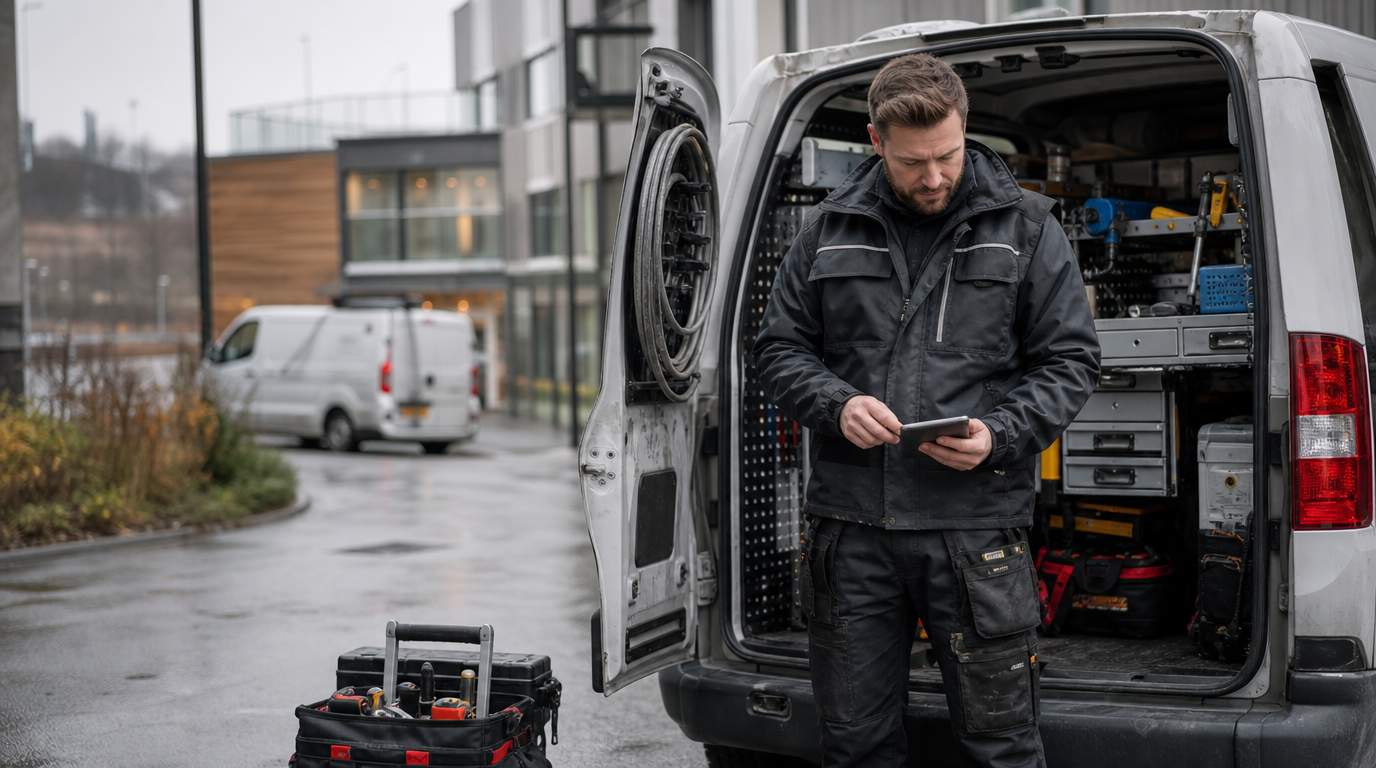 Serviceföretag med servicebil, kundbesök och elektronisk körjournal