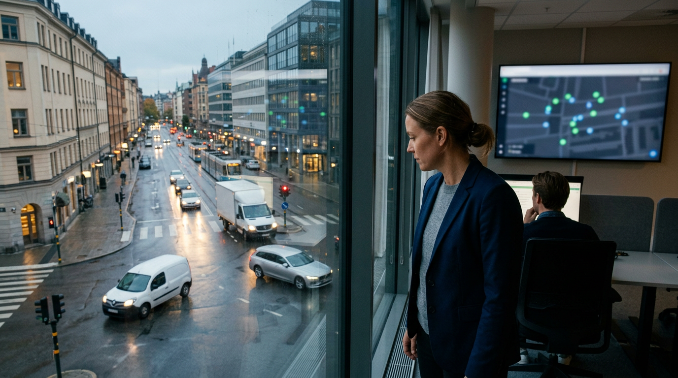 Fordonsspårning för företag med GPS i realtid Företagsfordon på väg genom svenskt landskap – fordonsspårning och fordonsöversikt